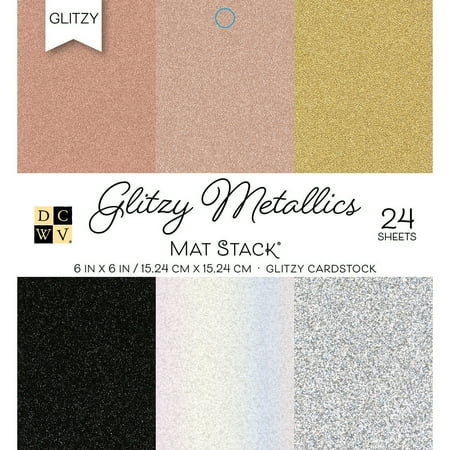 UPC: 0611356303372 | DCWV Single-Sided Cardstock Stack 6 X6  24/Pkg Glitzy Metallics W/Glitter