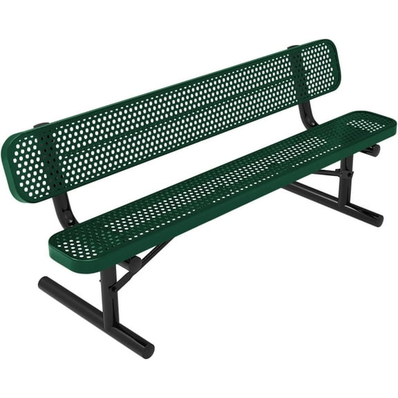 Coated Outdoor Furniture Heavy-Duty Portable Outdoor Bench Thermoplastic Coated, Punched Steel, Commercial-Grade Seating, Made in America (Portable With Back, 6 Ft, Textured Green)