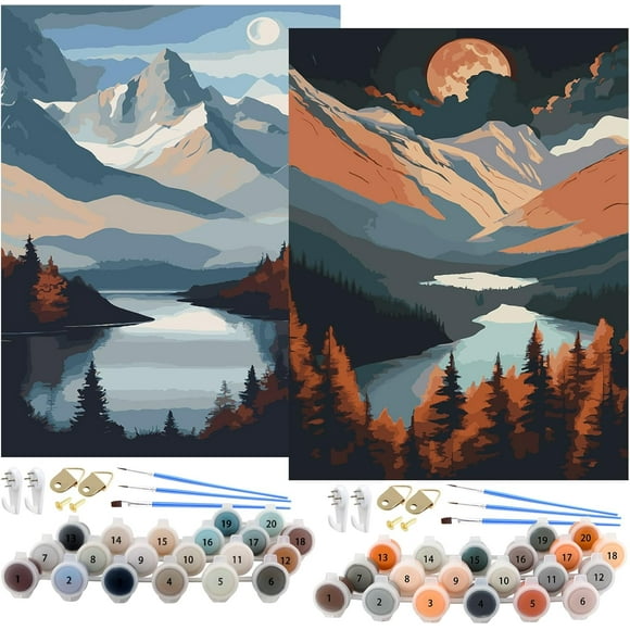 shiyou-Paint by Numbers Kit for Adults Beginners 2-Pack, DIY Crafts Oil Painting Kits with 16 x 20 Inch Canvas and Acrylic Pigment, Kid Girl Adult Drawing Gift on Christmas Homecoming Birthday(Landsc