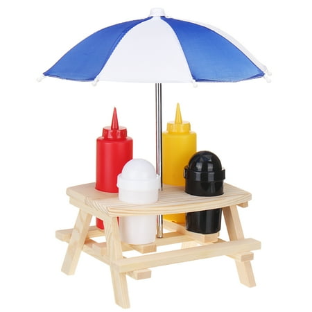 Wooden Picnic Table Umbrella Bbq Salt Ketchup Sauce Bench Bottle Holder Condiment Set Walmart Canada