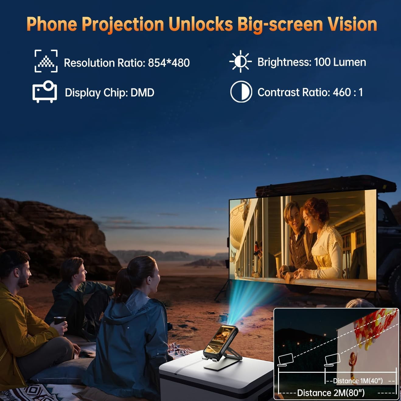 OUKITEL WP100 Titan Rugged Smartphone 5G - 33000mAh Rugged Phone with Projector, 48GB+512GB Unlocked Android 14 Cell Phones with 1200 Lumens Camping Light, 6.8'' FHD+120Hz Smartphone, 200MP, Black