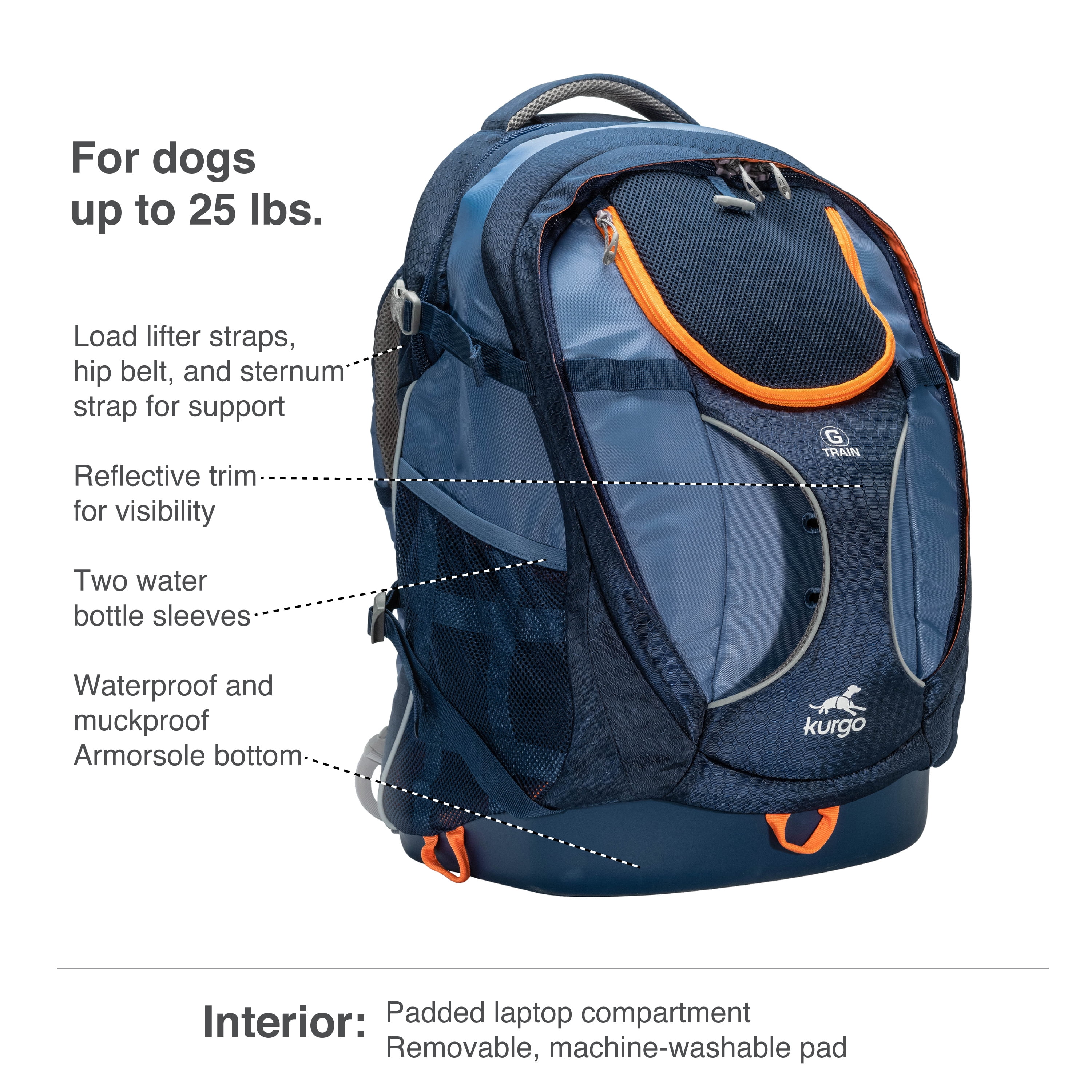 Kurgo G-Train - Dog Carrier Backpack for Small Pets - aterproof Bottom (Navy Blue)