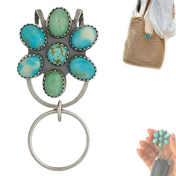 Turquoise Bloom Bag Clip Key Holder,Women’s Bag Charm Key Finder,Keychain Clip for Belt,Handbag and Backpack（1pcs）
