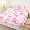 thumbnail image 3 of Homewish Cute Fashion Ribbon Queen Sheet Sets for Girl, Fashion Pink Stripes Flat Sheet, Cartoon Love Heart Queen Fitted Sheet, Microfiber Bedroom Decor, 4pcs, 3 of 7