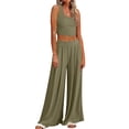 thumbnail image 2 of Women‘s Summer 2 Piece Outfits Lounge Sets Ribbed Knit Crop Top Wide Leg Pants with Pockets S-XXL, 2 of 8