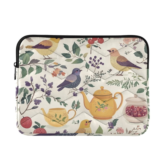 FORMRS 13-13.3 inch Laptop Sleeve Case Soft Carrying Quilted Computer Bag Cover, Birds and Teapots
