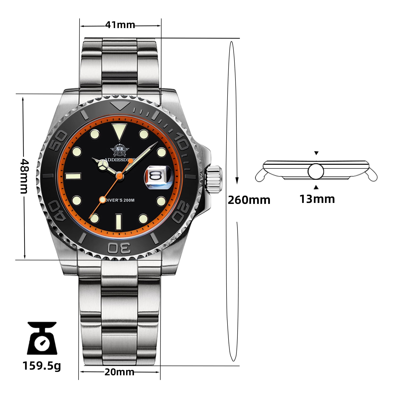 ADDIESDIVE Men's Watch Dive 200m Waterproof - Japanese Quartz Movement, Stainless Steel with Ceramic Bezel & Super Luminous BGW9 Dive Watch for Men