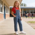 thumbnail image 5 of Mgmyaa Unisex Kids Solid Color Short Sleeve Crew Neck Top and Denim Overalls Jumpsuit with Socks 3-Piece Casual Set for Kids Ages 3-12, 5 of 9