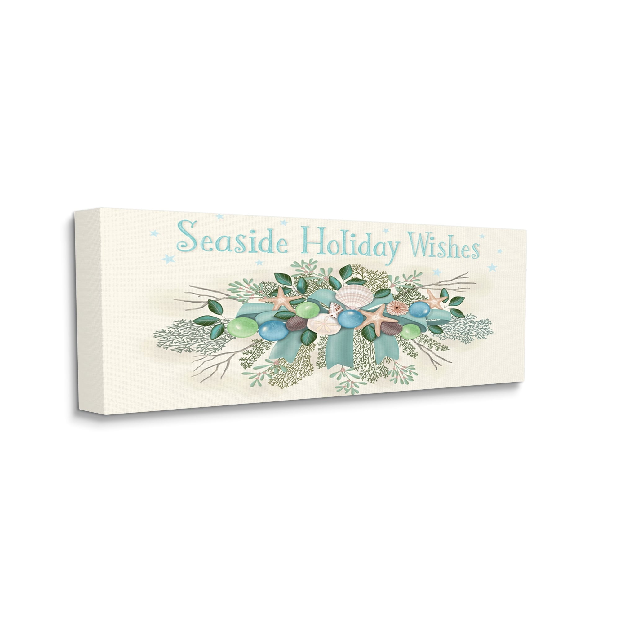 Seaside Holiday Wishes Beach Coral Seashells Arrangement Coastal Graphic Art Gallery-Wrapped Canvas Print Wall Art