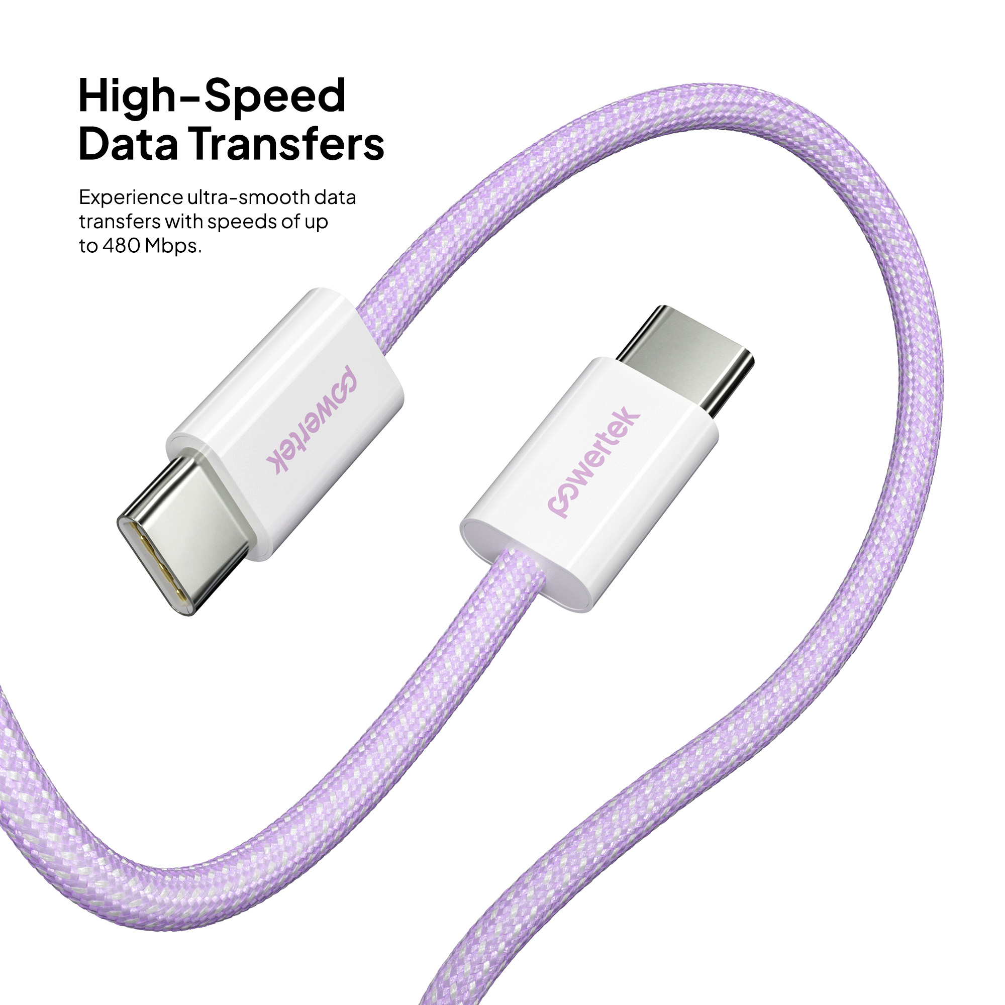 Liquipel Powertek 60W USB-C Cable, 6ft Braided Purple photo 4