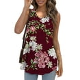 thumbnail image 2 of Mengpipi Tank Top for Women Summer Pleated Loose Casual Sleeveless Tunic Tops , 03 Floral Wine-3XL(US 24-26), 2 of 5