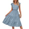 thumbnail image 1 of Vestido de mujer de una línea sin mangas con cuello en V vestido largo suave para cóctel (azul claro M) FLhrweasw Para estrenar, 1 of 7