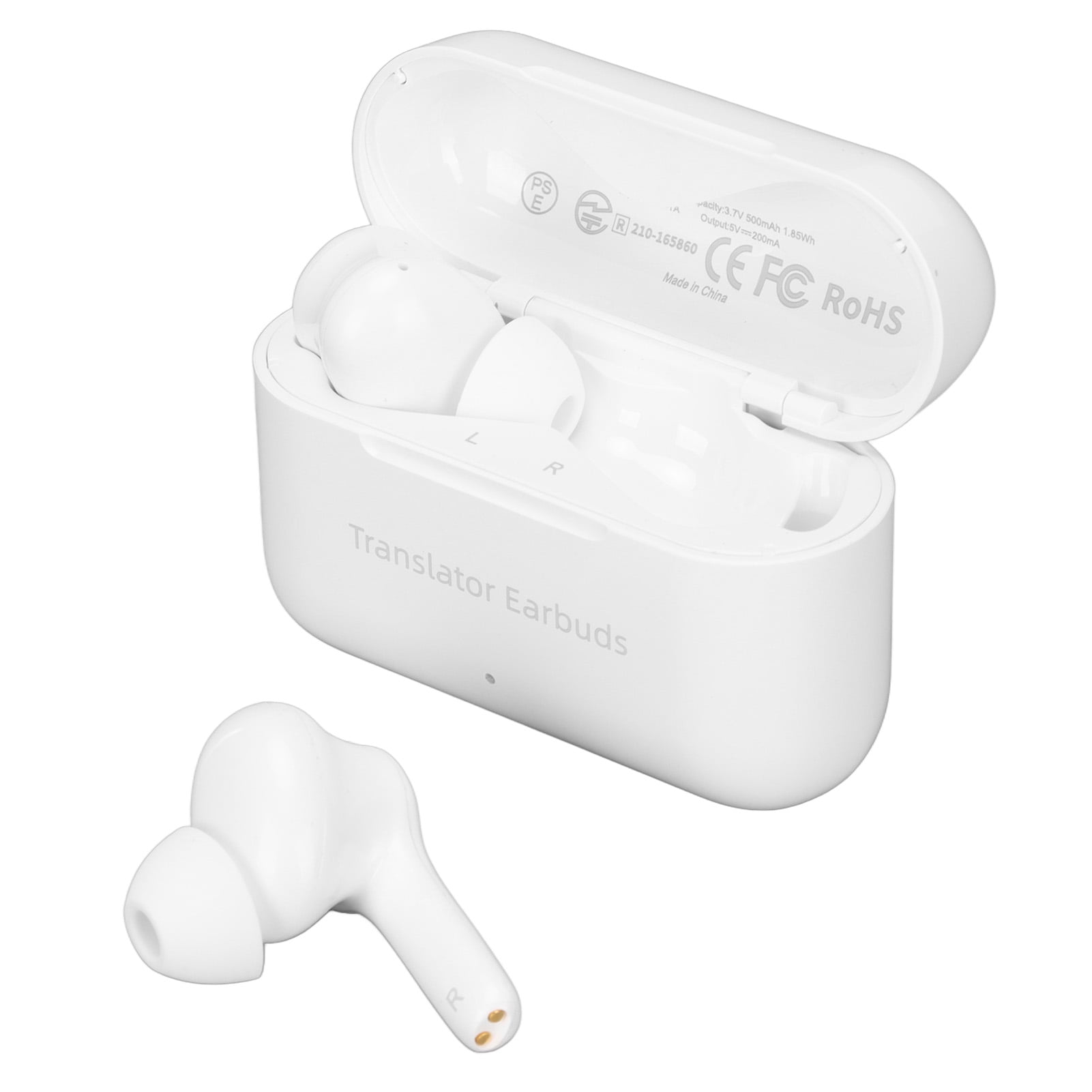 Language Translator Earbuds, Dual Mic High Accuracy  Translator Earpiece  For Business White