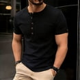 thumbnail image 2 of Grandad Collar Henley T Shirt for Men , Men's Smart Half Buttons Tee Slim Fit Collarless Polos T-Shirts Summer Regular Fit Casual Tops Button Up V Neck Pullover Plain Basic Tees Shirt, 2 of 7