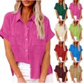 thumbnail image 1 of QIPOPIQ Chemises Décontractées à Manches Courtes pour Femmes, Blouses d'Été en Coton Doux avec Poche, Liquidation, 1 of 7