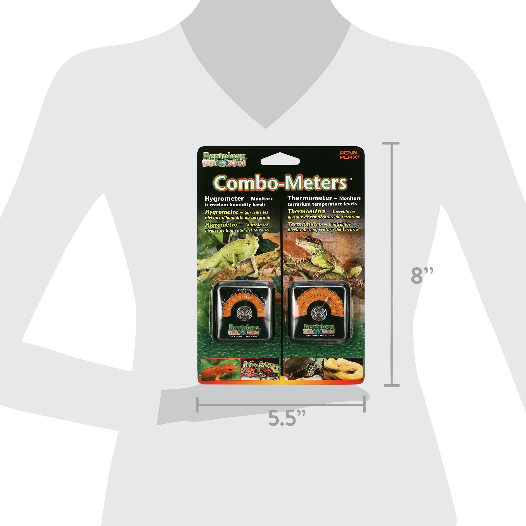 (3 pack) Penn-Plax Reptology Terrarium Reptile Hygrometer & Thermometer Combo for Reptiles - Black and Orange