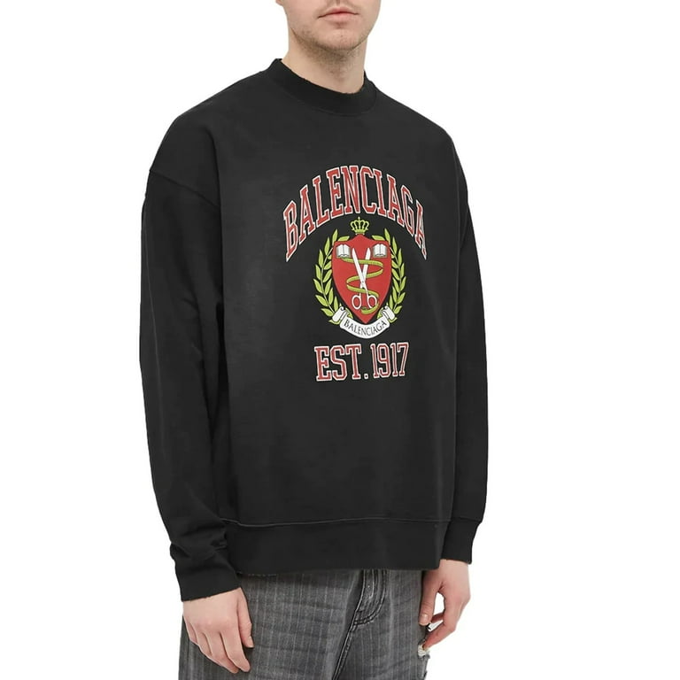 Balenciaga Men's College Logo Cotton Crewneck Sweatshirt Balenciaga Men's College Logo Cotton Crewneck Sweatshirt