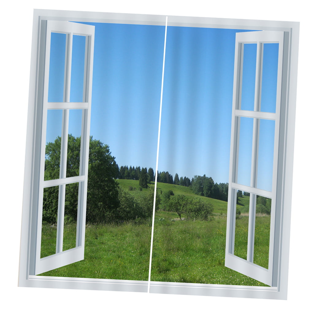 2Pcs Landscape Scenery Window Door Curtains Blinds 3D Printed Decoration 