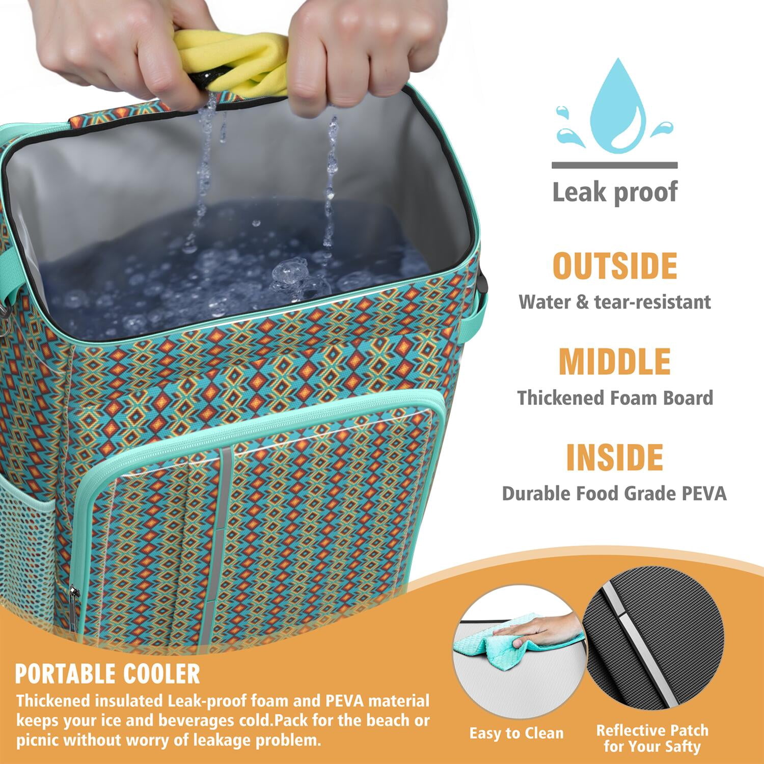 Travel Cooler Bag - Boho Bohemia Pioneer Flower Geometric Line Art Camping Beer Cooler Backpack with Bottle Opener- Waterproof Insulated Picnic Backpacks - Cooler Bag for Beach
