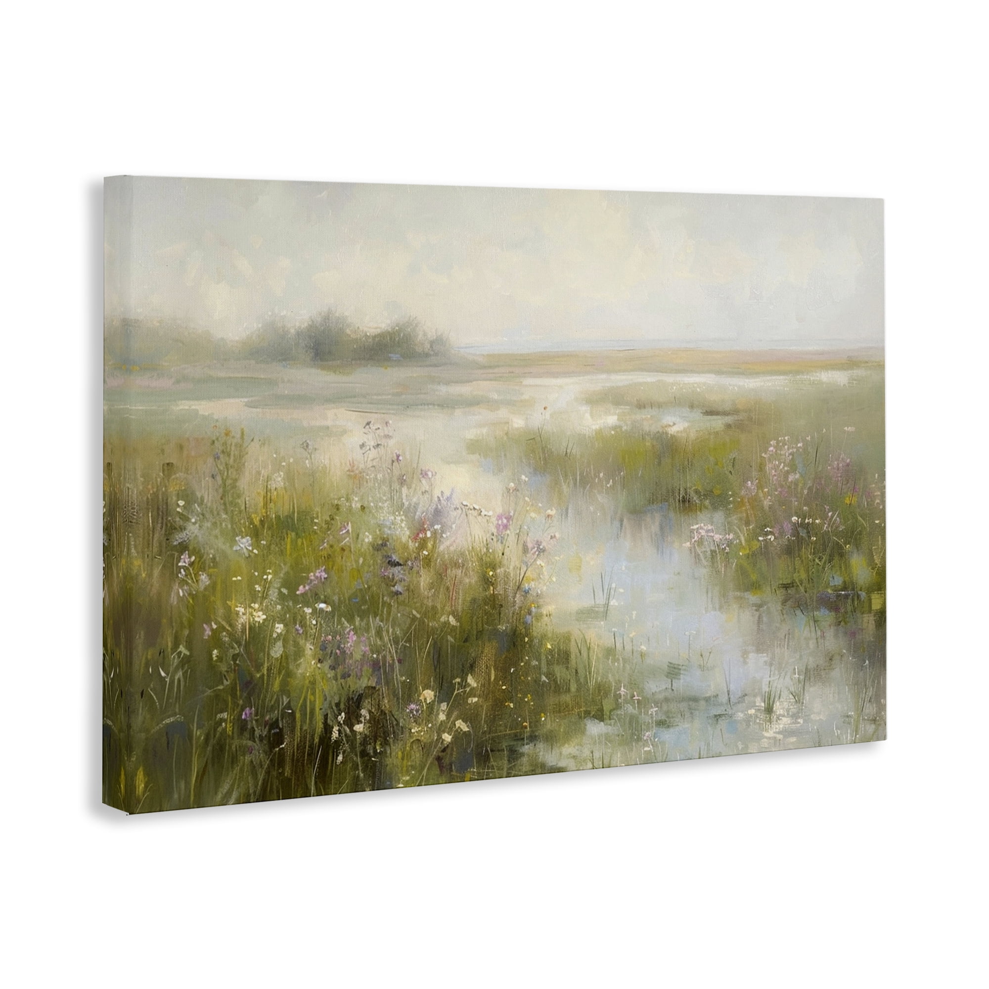 Stupell Industries Spring River with Wild Blooms Landscape & Nature Painting Wrapped Canvas Art Print Wall Art, 36 x 24