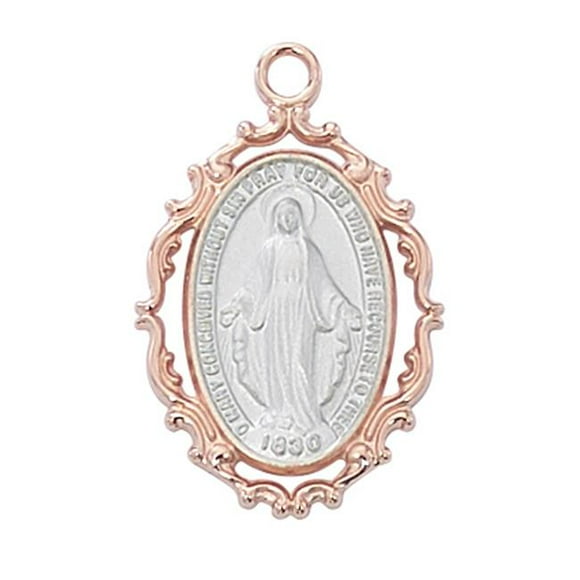 McVan JR790 1 x 0.65 x 0.6 in. Rose-Gold Over Sterling Silver Miraculous Medal with Chain