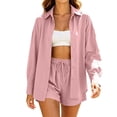 thumbnail image 2 of Aofany Short Sets for Women Long Sleeve Shirt Shorts 2 Piece Summer Beach Vacation Outfits Lounge Set, 2 of 8