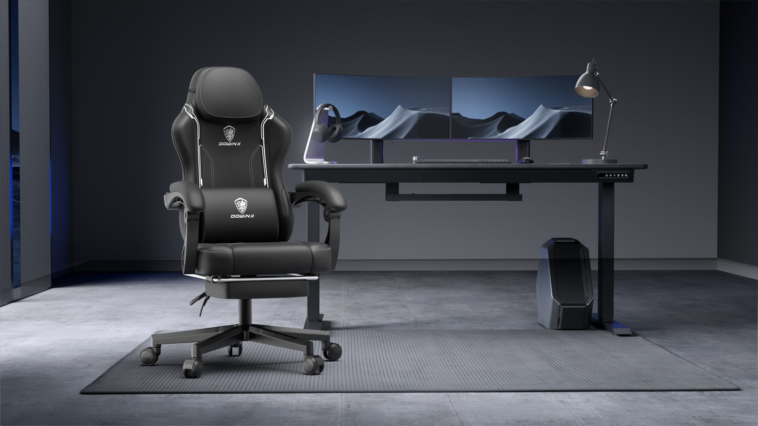 Dowinx Gaming Chair with Pocket Spring Cushion for Adults, Ergonomic Computer Chair with Footrest and Massage Lumbar Support for Office, Gaming, 300LBS, Black