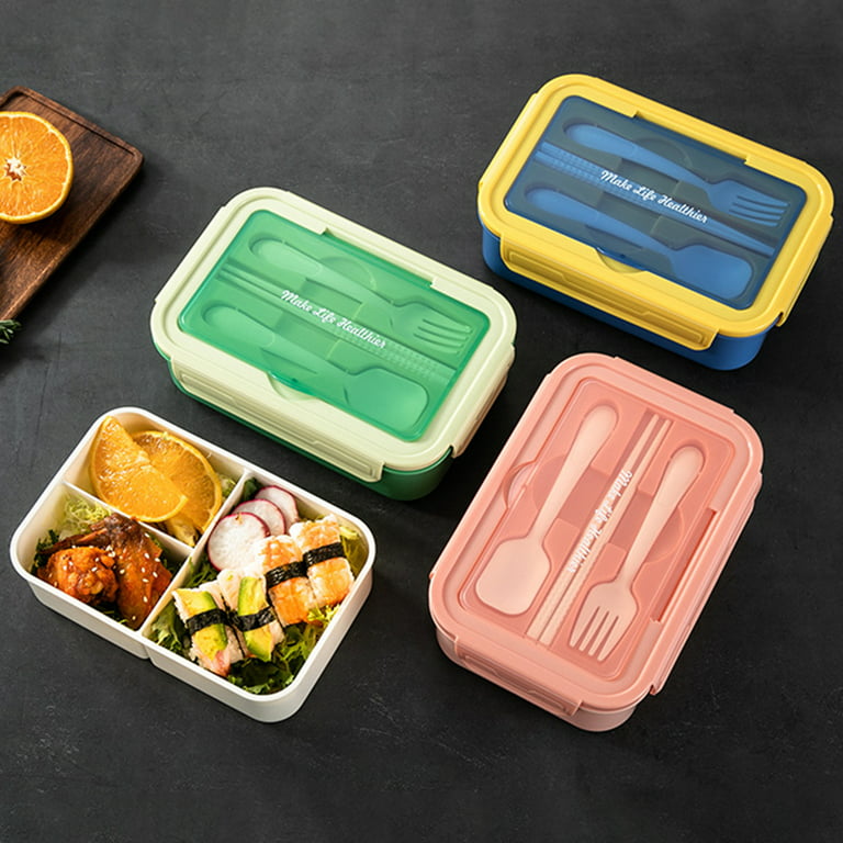 1set Microwaveable Plastic Double Layer Lunch Box With Bag And Utensils,  Leakproof Salad Fruit Food Container Suitable For Students And Adults