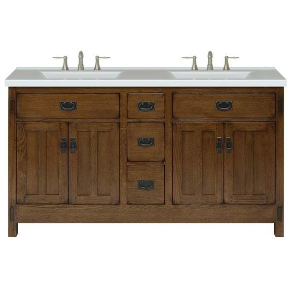 Sagehill Designs American Craftsman 60" Bathroom Vanity Base, Rustic Oak Finish