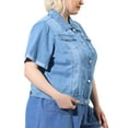 thumbnail image 4 of MODA NOVA Juniors Plus Size Fall Button Down Crop Jean Trucker Denim Jacket 2X Light Blue, 4 of 5