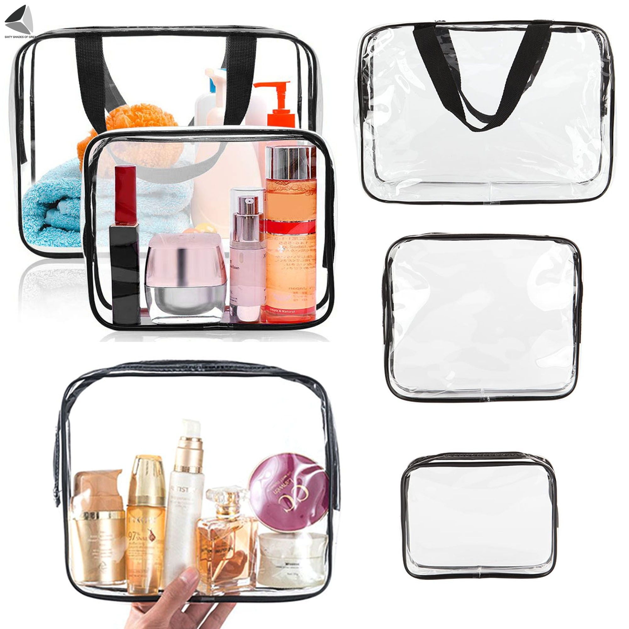 PULLIMORE 2 Packs Clear Makeup Bags PVC Cosmetic Organizer Pouch Portable Travel Toiletry Bag Plastic Airport Airline Handbags
