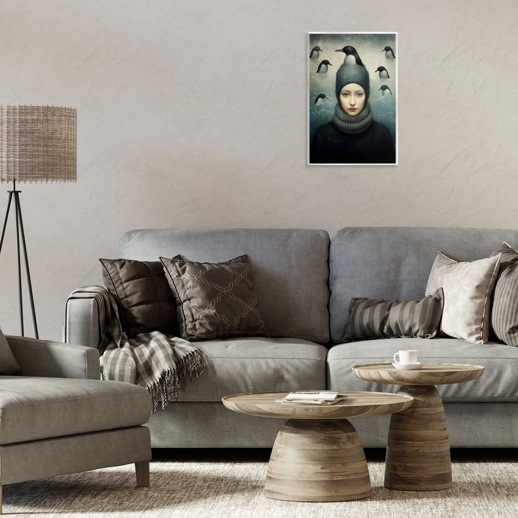 Stupell Industries Peeking Penguins & Woman People Painting Unframed Art Print Wall Art, 10 x 15