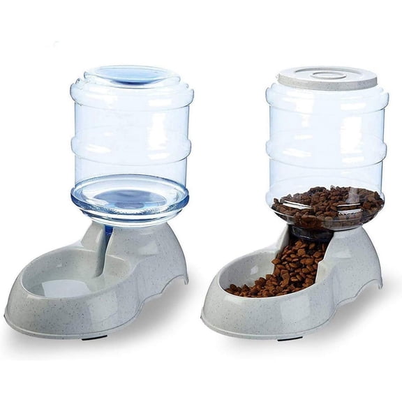 Self Dispensing Pet Feeder and Waterer - 1 Gallon Gravity Automatic Food and Water Dispenser Set