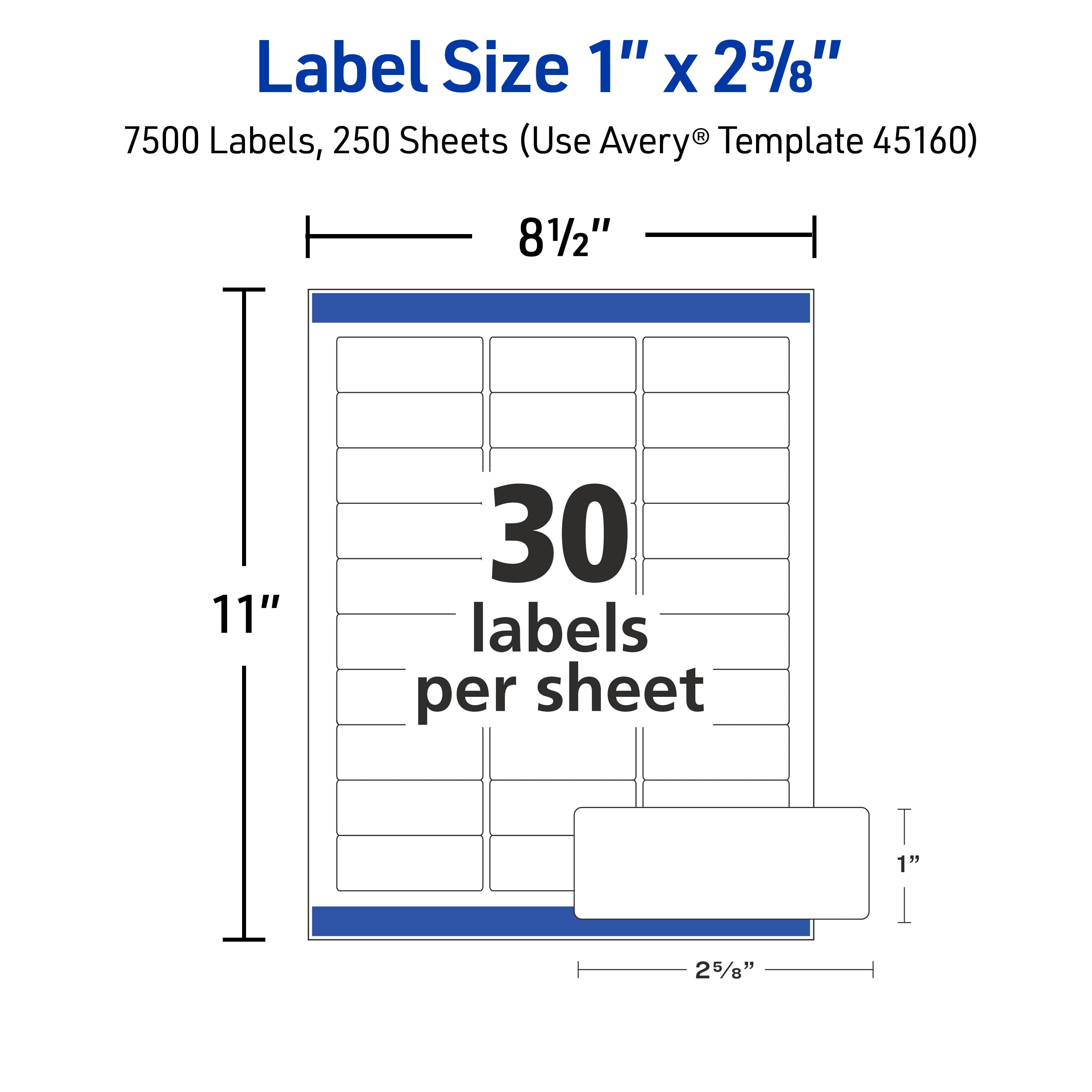 Avery Address Labels, 1" x 2-5/8", White, 7,500 Labels (45160)