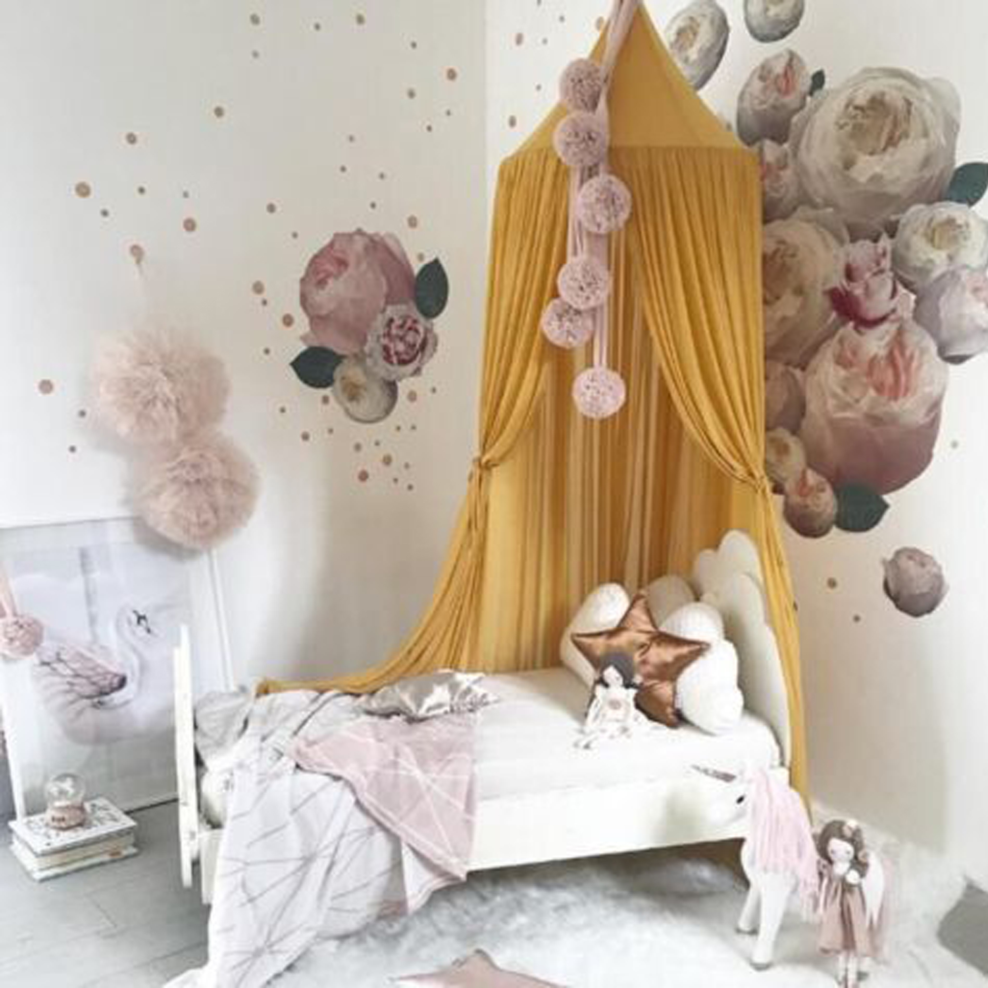 Wsevypo Dome Princess Bed Canopy Round Lace Mosquito Net Hanging House Netting Curtains