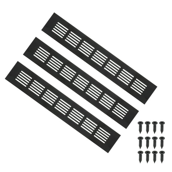 Uxcell 12"x2" Rectangle Air Vent Cover 3pcs Door Grille Ventilation Cover Louvered with Screws for Cabinet Black