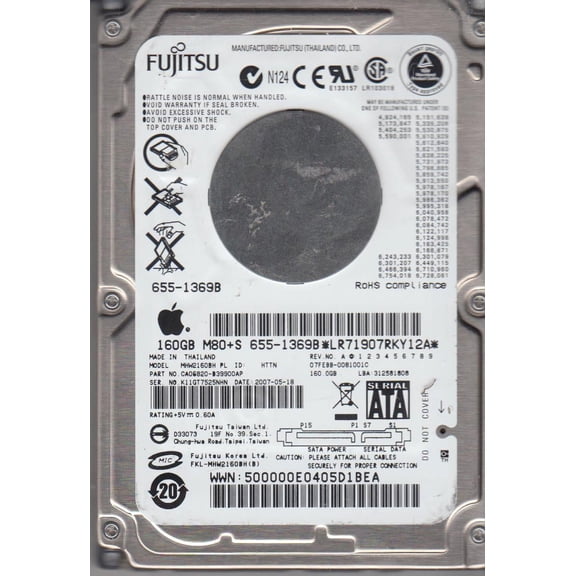 MHW2160BH PL, PN CA06820-B39900AP, Fujitsu 160GB SATA 2.5 Hard Drive