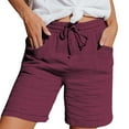 thumbnail image 2 of Baodmurt Mid Waist Shorts for Women Drawstring for Casual, Red S, 2 of 7