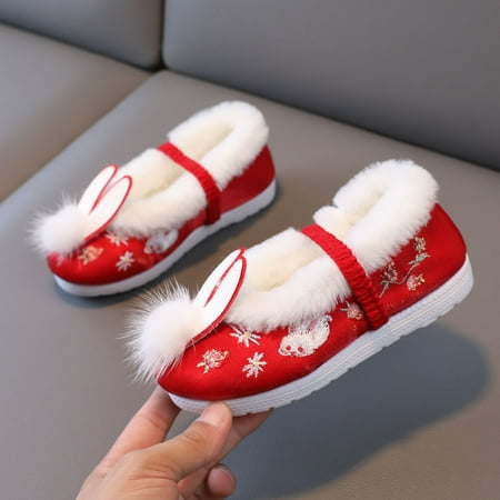 

ZMHEGW Children Shoes Cloth For Toddler Gilrs Rubber Sole Warm Winter Snow Embroidery Print Cotton