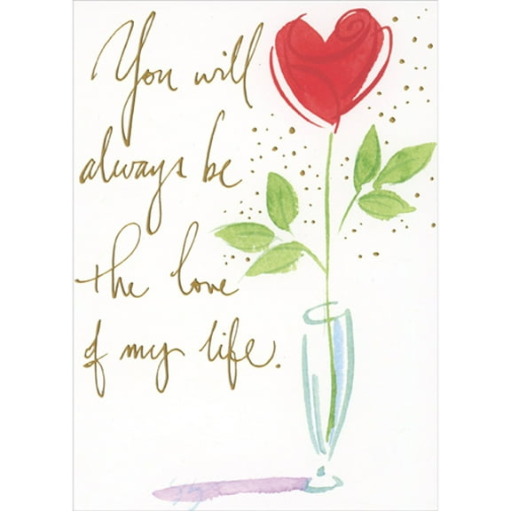 RSVP Love of My Life Single Long Stem Heart Rose in Watercolor Vase Valentine's Day Card for Wife