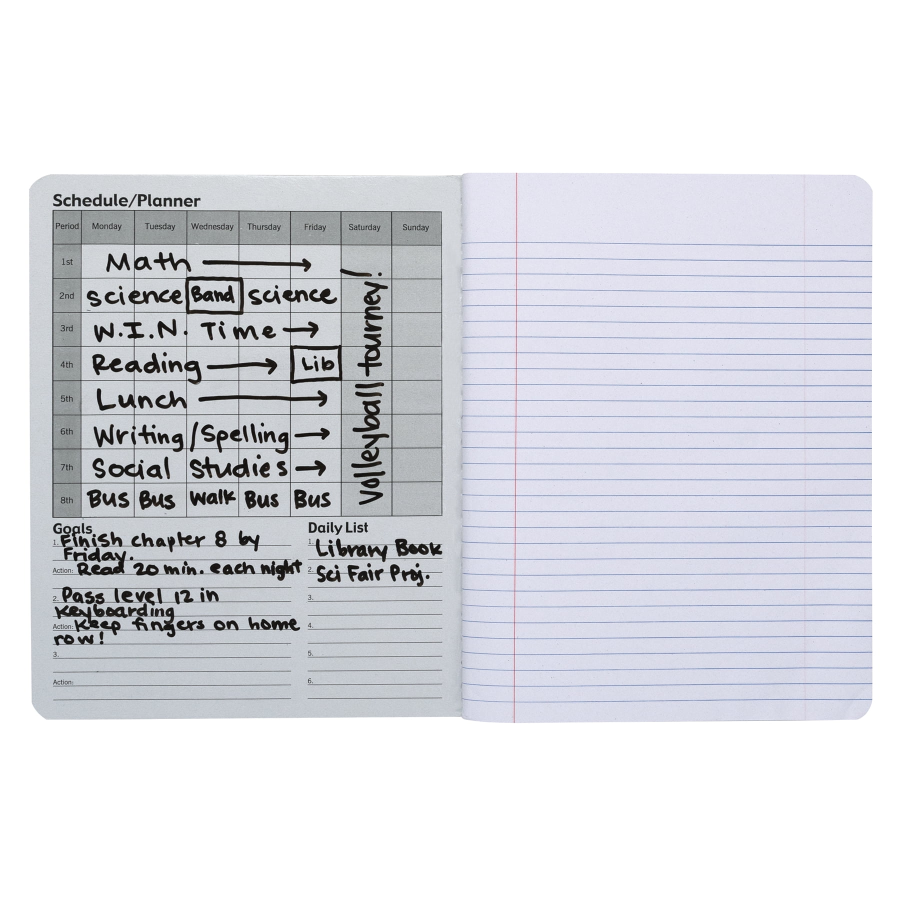 Pacon Composition Book, Black Marble, 9/32 in ruling with red margin 9-3/4" x 7-1/2", 100 Sheets, Pack of 6