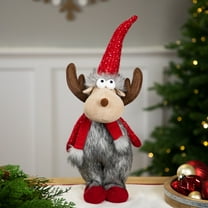 Northlight Standing Plush Moose Christmas Figure - 20" - Gray and Red