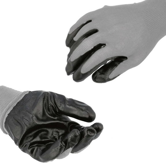 PSBM Small Nitrile Coated Work Gloves Grey Nylon Liner & Black Palm 13 Gauge Industrial Nonslip Grip 12 Pairs