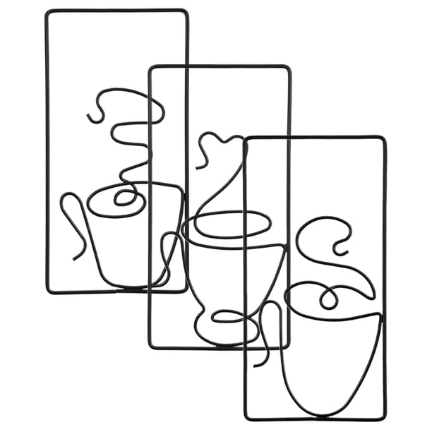 ColoMX Decoración de pared de café con cable, imagen de pared de taza de café, colgante de pared de salón de té, 3 uds.