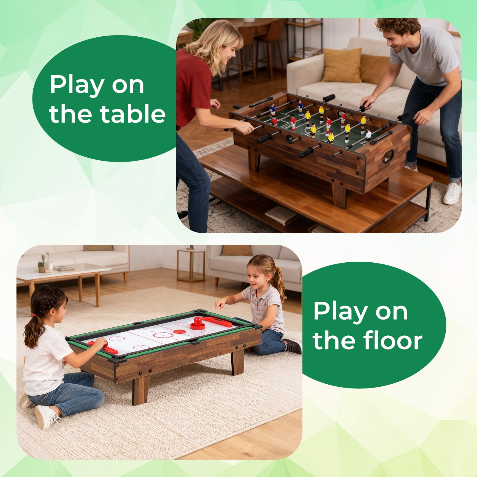Patiojoy 4 in 1 Combo Game Table Set Foosball Table w/ Billiards Ping Pong Hockey & Complete Accessories Natural