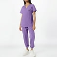 thumbnail image 5 of HAJWOH Light Purple Scrubs for Women Set Size1 Stretchy Nursing Uniform Short Sleeve V-Neck Scrub & Jogger Pant Solid Color Scrubs Sets with Multi Pocket Light Purple XXL, 5 of 6