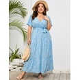 thumbnail image 3 of Plus Size Wedding Guest Maxi Dresses for Curvy Women, Summer Casual Floral Long Party Sundress with 3/4 Sleeve, 3 of 8