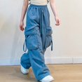 thumbnail image 5 of CPNG Girls Cargo Pants Elastic Waist Wide Leg Cargo Sweatpants Trendy Baggy Casual Lightweight Dance Cargo Trousers with Multi-Pockets, 5 of 7