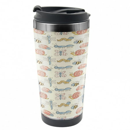 

Spring Travel Mug Snail Ladybug Nursery Steel Thermal Cup 16 oz by Ambesonne