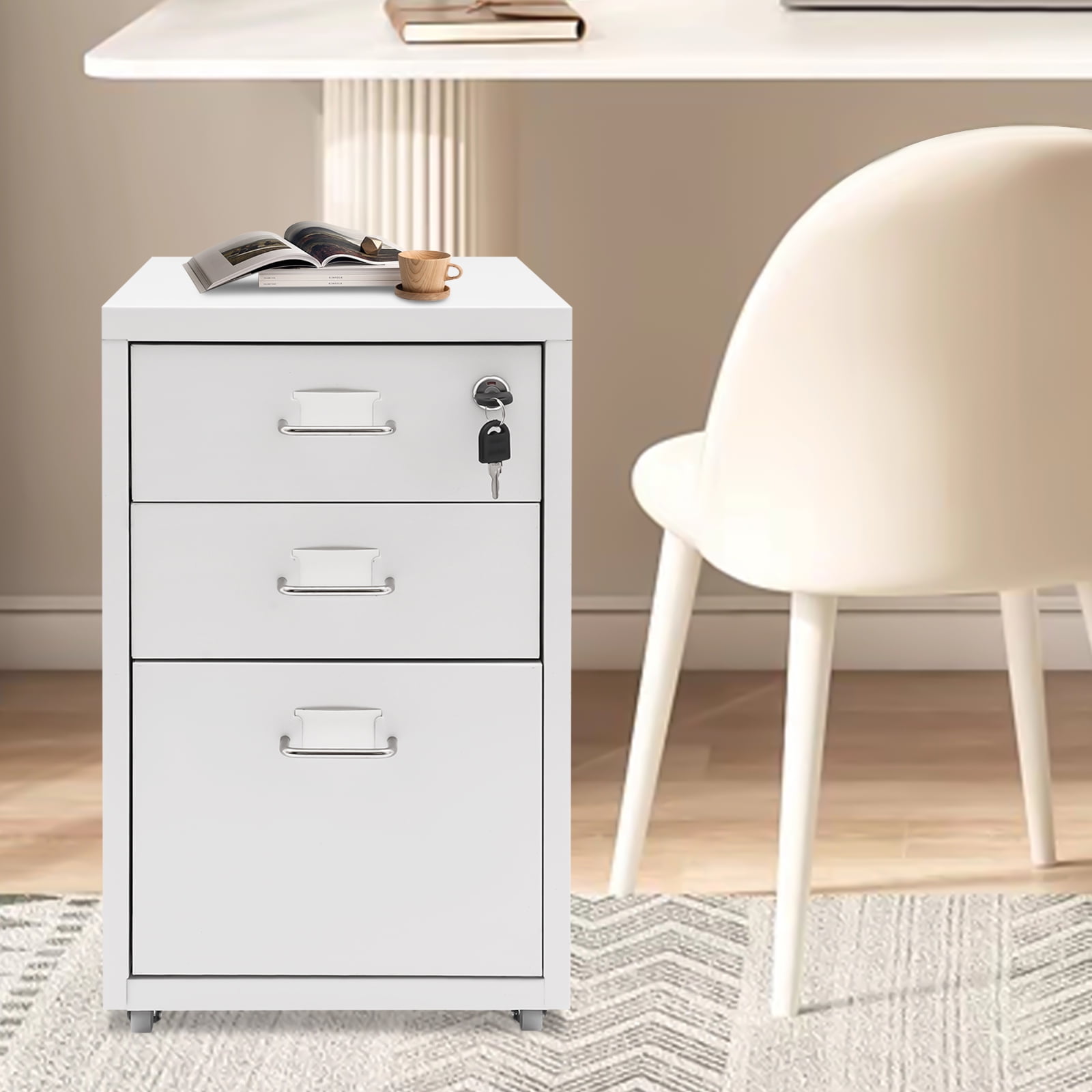 Miumaeov 3 Drawer Vertical File Cabinet Mobile Filing Cabinet with Lock Metal Mobile File Cabinet for Home Office